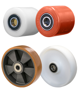 Pallet truck wheels and rollers