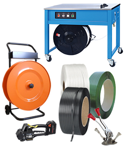 Plastic strapping, strapping machines and strapping accessories
