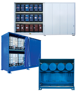 Storage containers for drums, tanks and dangerous substances