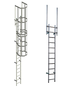 Vertical ladders with safety cage