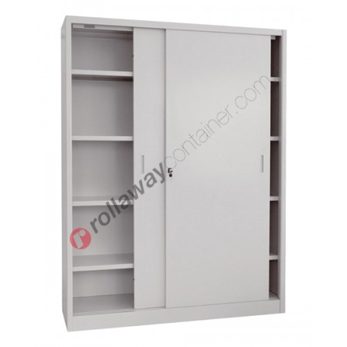 Metal Storage Cupboard 2 Sliding Doors, White Plastic Shelves For Closet Doors