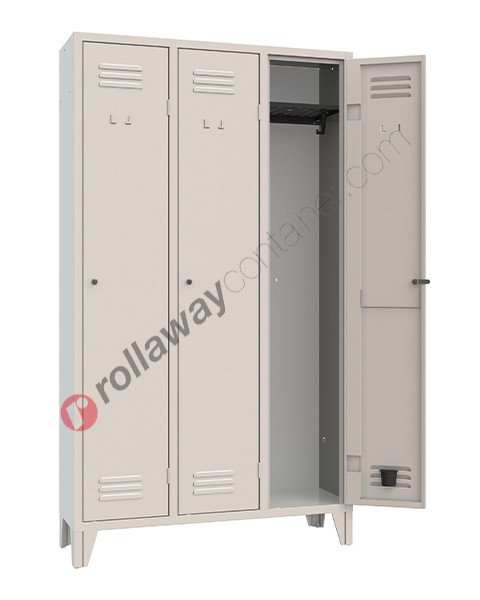 Clothes locker metal 3 doors with lock 3 places monoblock Armet