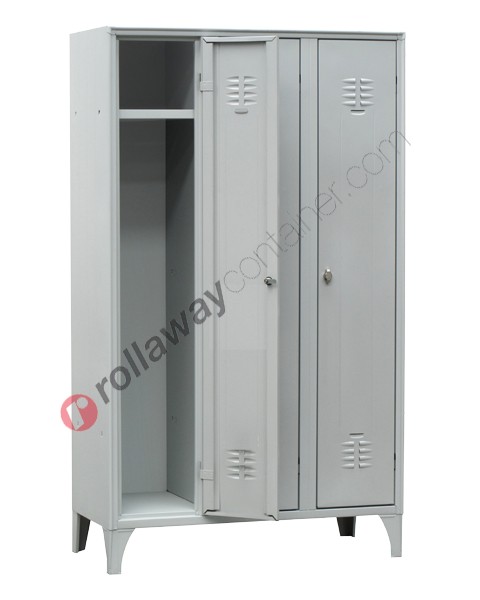 Clothes locker space saver metal 3 doors with lock 3 places monoblock Fasma