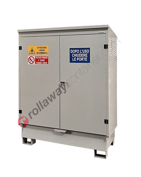 Drum storage cabinet in galvanized steel 1410 x 950 x 1680 mm with spill pallet and shelves