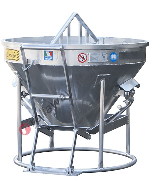 Conical concrete bucket with central unloading in aluminium capacity up to 1300 kg