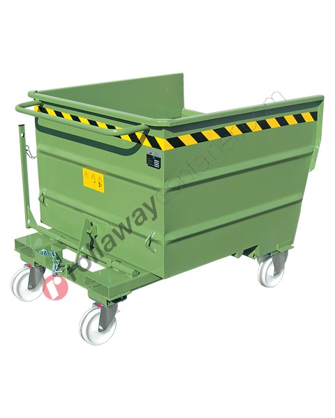 Forklift tipping skip with 4 wheels and capacity 1000-1350-1700 kg