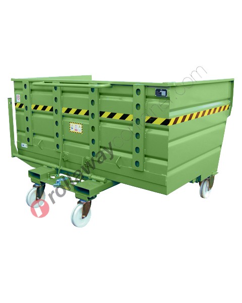 Forklift tipping skip with 4 wheels, reinforcements and capacity 2000 kg