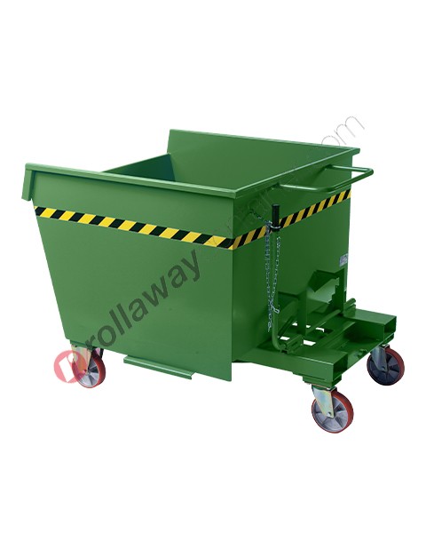 Forklift tipping skip with 4 wheels smooth walls capacity 600 to 1500 kg