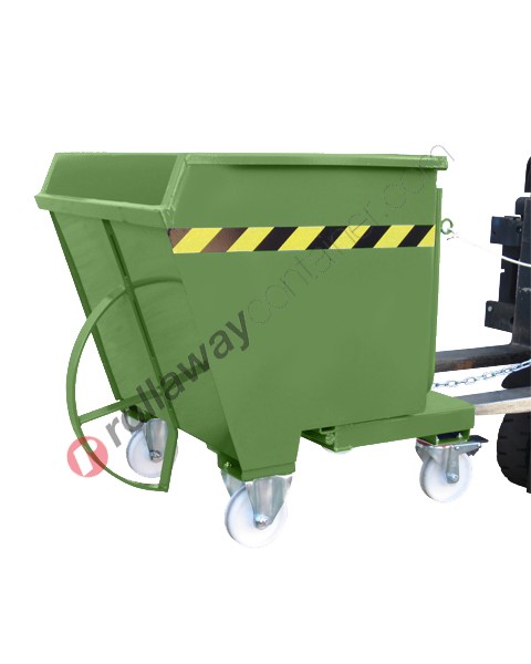 Compact forklift tipping skip with 4 wheels, semicircular reinforcement and capacity 600 kg