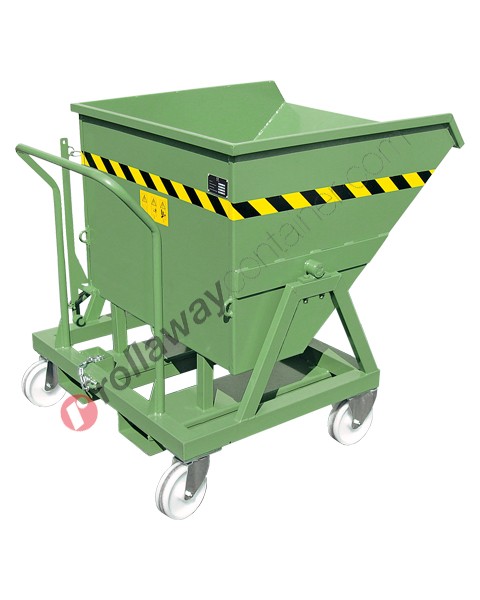 Manual and forklift tipping skip with 4 wheels and capacity 1000 kg