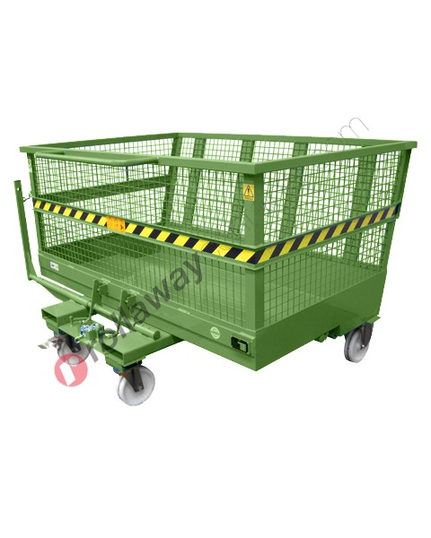 Forklift tipping skip in mesh with 4 wheels and capacity 2000 kg