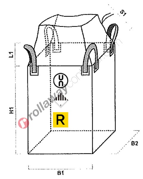 Big bag for dangerous goods (UN) with skirt and flat bottom