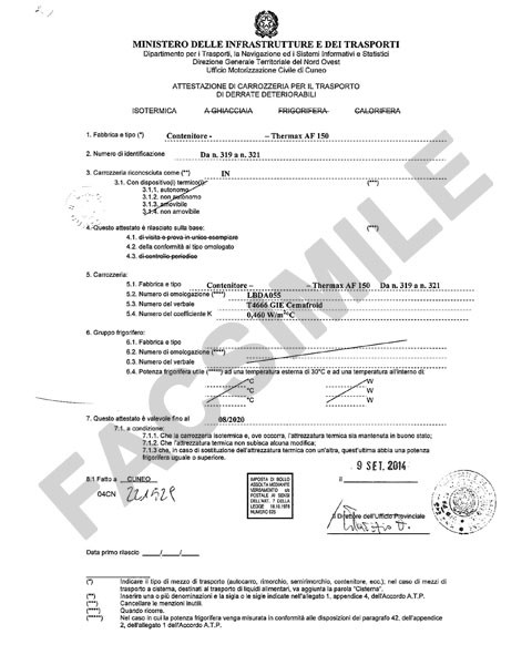 ATP certificates for insulated containers