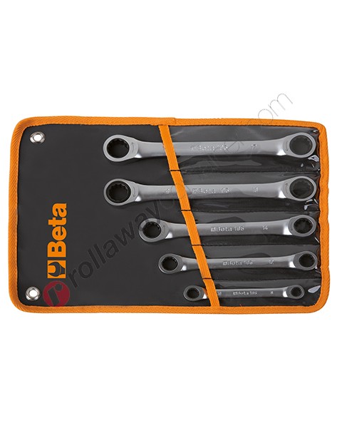 Ratcheting double-ended flat bi-hex ring wrenches Beta 195/B5 set of 9 wrenches