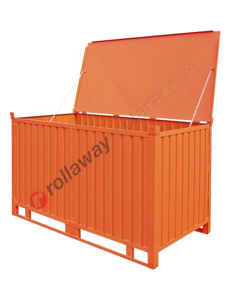 Sheet metal container heavy with skids on long side and hinged lid Jumbo