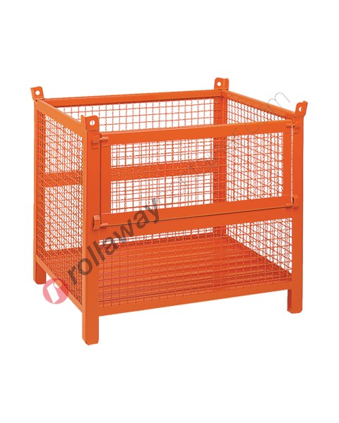 High mesh container with boxed feet and door