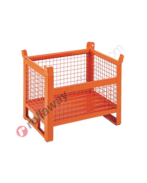 Small mesh container with skids on short side and side 3/4
