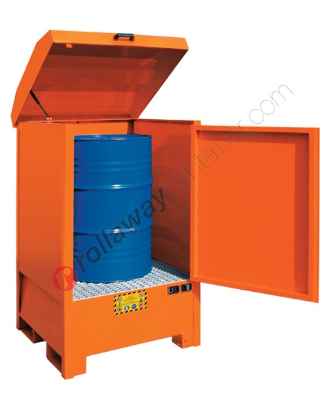 Drum storage cabinet in painted steel 870 x 870 x 1600 mm with spill pallet for 1 x 200 lt drum
