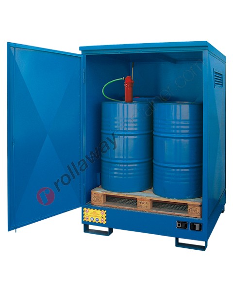 Drum storage cabinet in galvanized painted steel 1360 x 1320 x 1815 mm with spill pallet for 4 x 200 lt drums