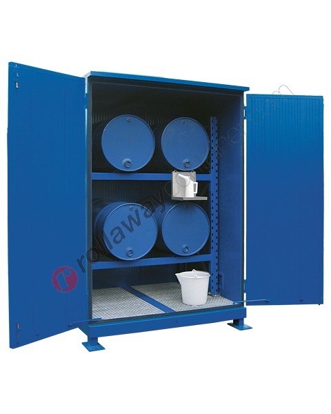 Drum storage cabinet in galvanized painted steel 1880 x 1450 x 2550 mm with spill pallet and thermal insulation