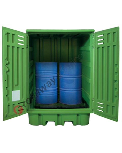 Drum storage cabinet in polyethylene 1540 x 1600 x 2000 mm with spill pallet for 4 drums