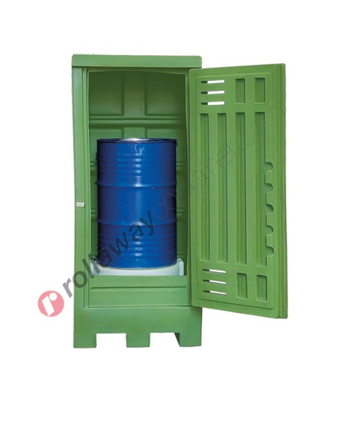 Drum storage cabinet in polyethylene 830 x 830 x 1990 mm with spill pallet for 1 drum