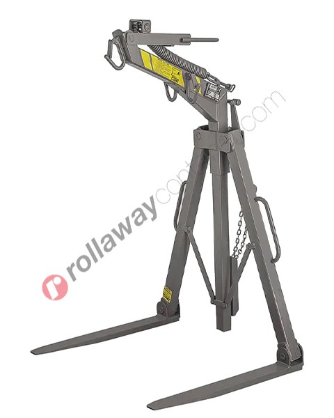 Compass crane fork with spring balancing, self-leveling forged fork tines and hooks for safety net