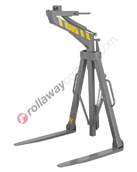 Compass crane fork with spring balancing and self-leveling forged fork tines 