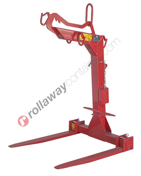 Telescopic crane fork with manual balancing, forged fork tines and hooks for safety net