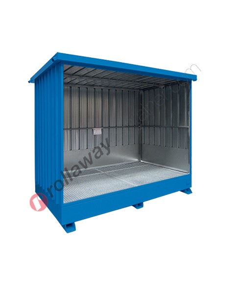 Modulcontainer for floor tanks in steel with spill pallet and no doors