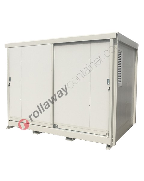 Modulcontainer for floor drums with EI/REI120 certified panels, spill pallet and sliding doors