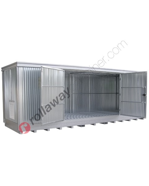 Modulcontainer open space in steel with spill pallet and swing doors group size 2