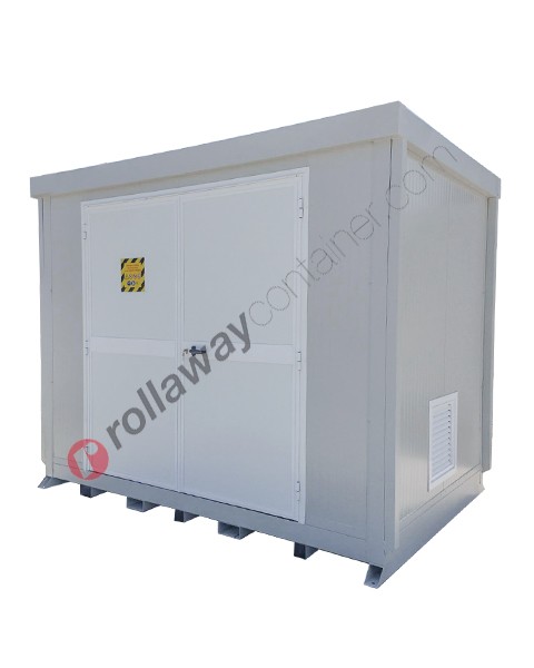 Modulcontainer open space with polyurethane insulated panels, spill pallet and swing doors