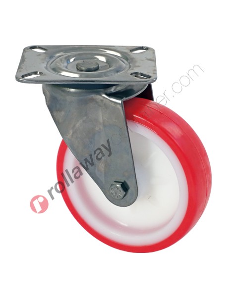 Nylon and polyurethane swivel castor with stainless steel housings