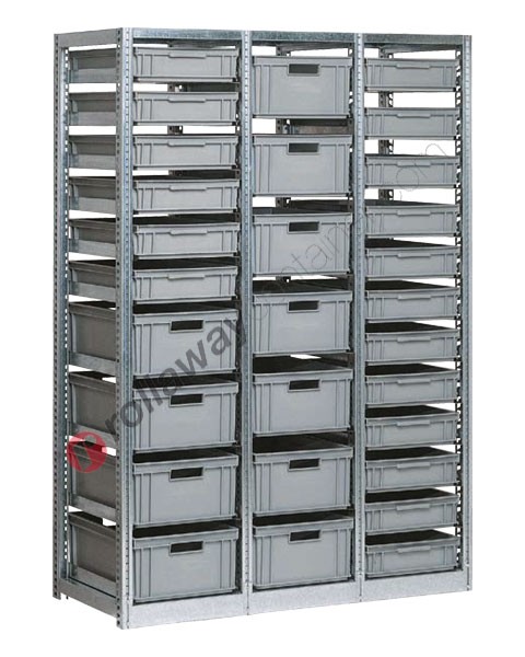 Shelving euro container 1390 x 600 H 2010 mm with 29 euroboxes 600 x 400 mm