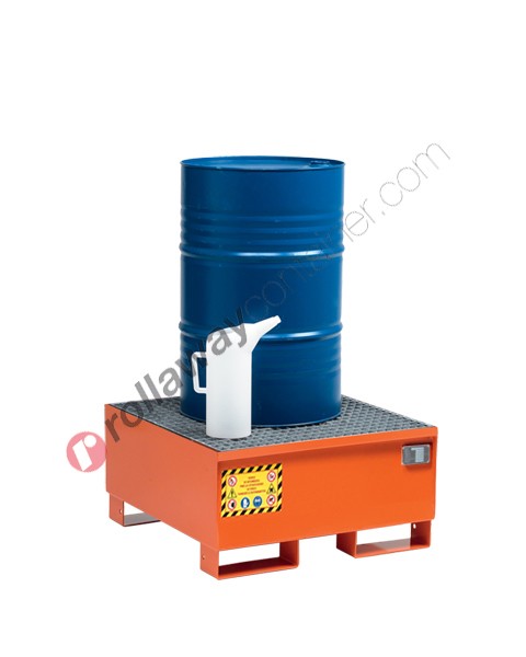 Drum spill pallet 210 liter in painted steel with grid 860 x 860 x 430 mm for 1 drum