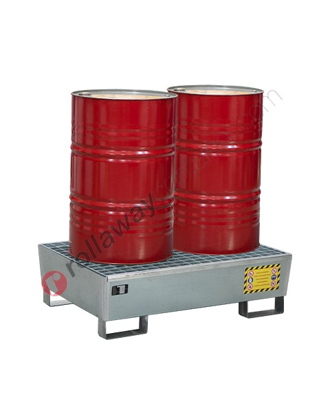 Drum spill pallet cone-shaped in galvanized steel with grid 1200 x 800 x 340 mm for 2 drums
