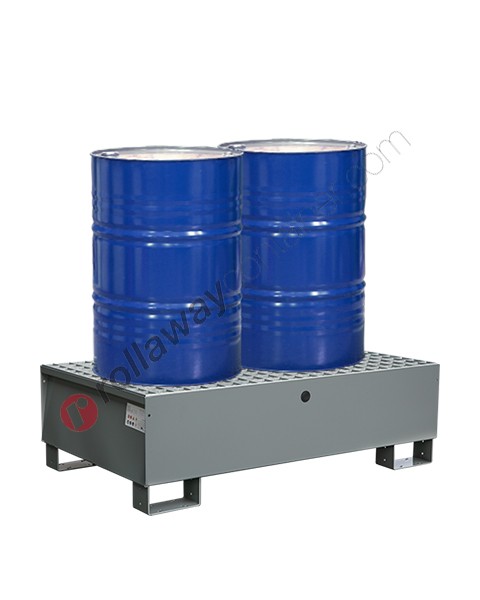 Drum spill pallet 200 lt in painted steel with grid 1300 x 800 x 392 mm for 2 drums
