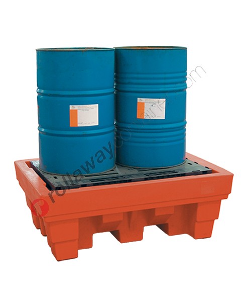 Drum spill pallet 370 liter in polyethylene 1020 x 1420 x 520 mm with grid for 2 drums