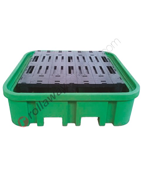 Drum spill pallet 420 liter in polyethylene with perforated top 1580 x 1520 x 385 mm for 4 drums