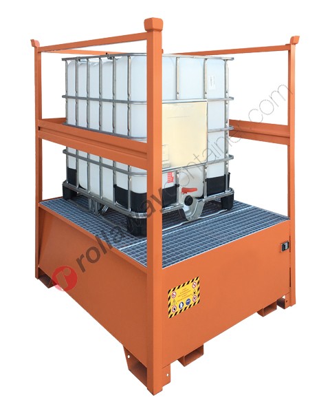 Stackable ibc pallet 1000 lt in painted steel with grid and open sides 1350 x 1660 x 1930 mm