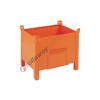 Small sheet metal container with boxed feet, smooth walls and guillotine door