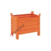 Small sheet metal container with boxed feet and sheet metal door
