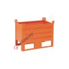 Small sheet metal container with skids on long side and smooth side walls