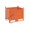 Sheet metal container with skids on long side and sheet metal door