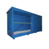 Modulcontainer for drums on shelf with EI30/120 certified panels, spill pallet and sliding doors