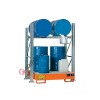 Metal storage shelves with spill pallet for 2 200 lt horizontal drums and 2 200 lt vertical drums