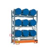 Metal storage shelves with spill pallet for 9 drums 60 lt horizontal 3 floors