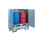 Drum storage cabinet in galvanized steel 1395 x 905 x 1600 mm with spill pallet for 2 x 200 lt drums