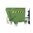 Compact forklift tipping skip with 4 wheels, semicircular reinforcement and capacity 600 kg